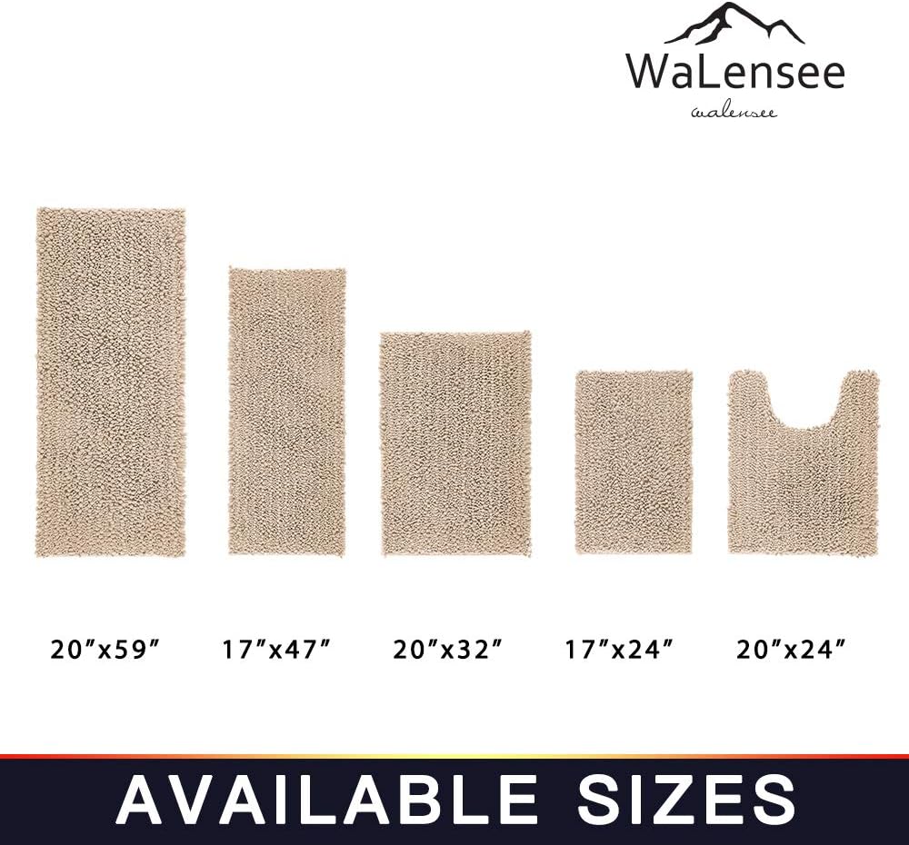 Walensee Bathroom Contour Rug Non Slip Toilet U Shaped Bath Mat (20x24, Beige) Water Absorbent Super Soft Shaggy Chenille Machine Washable Dry Extra Thick Perfect Absorbant Best Plush Carpet