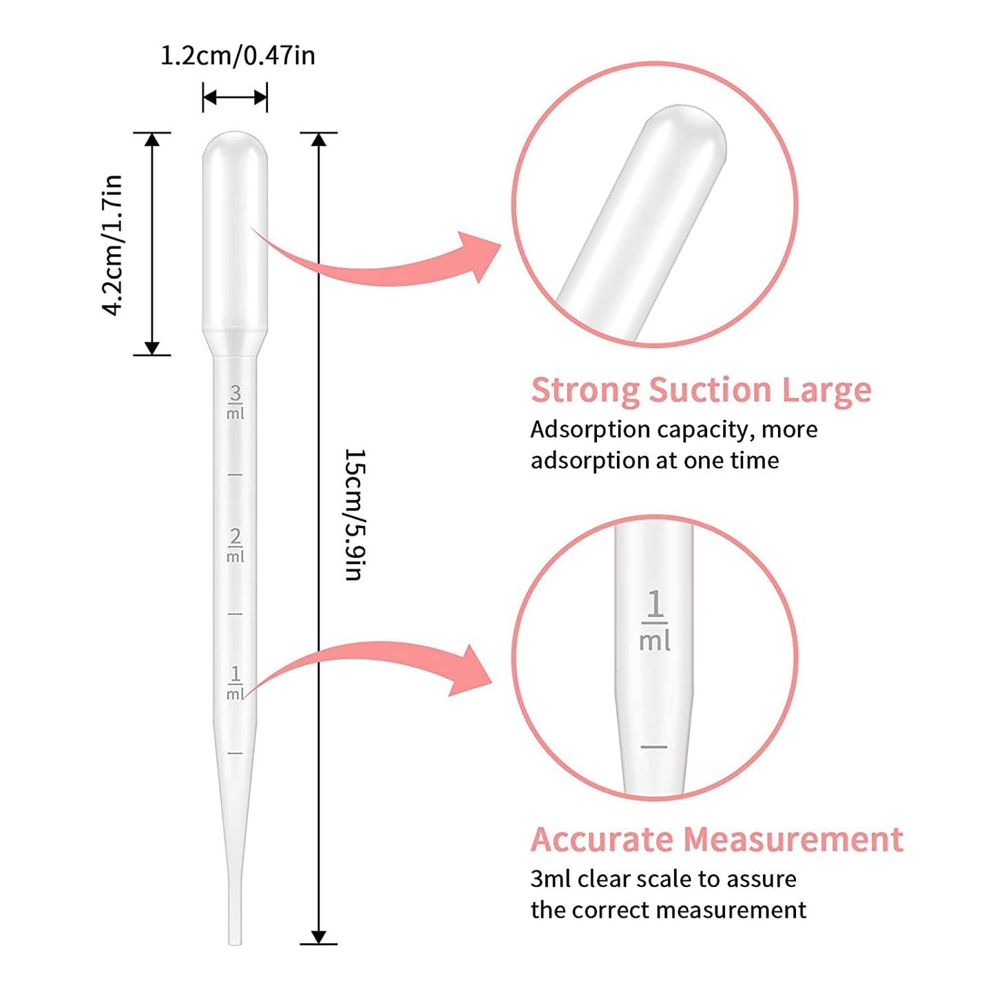 G2PLUS 200PCS 3ml Disposable Plastic Transfer Pipettes, Calibrated Pipettes Dropper for Liquid, Science Laboratory, Essential Oils, Experiment, Make up Tool