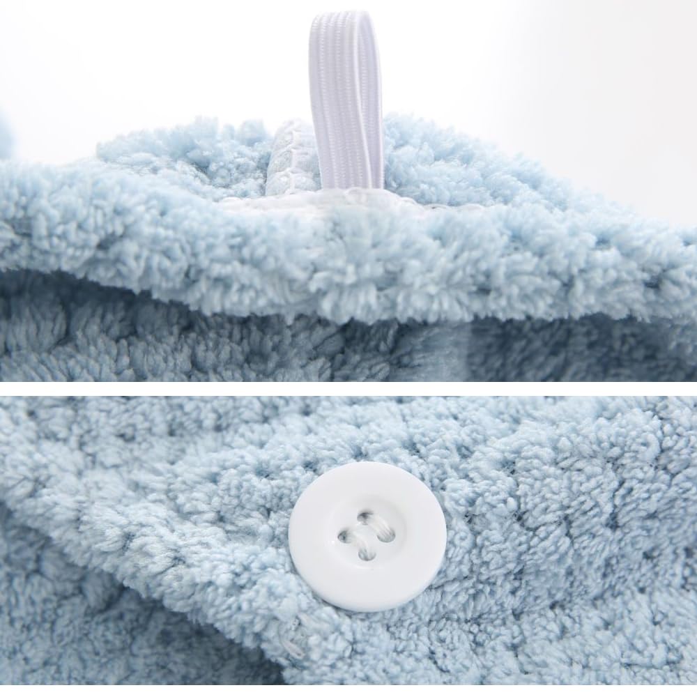 2 Pack Absorbent Microfiber Hair Towel Wrap,Anti-frizz Hair Drying Towel with Button to Dry Hair Quickly,25.6X9.8 inch (Gray&Blue)