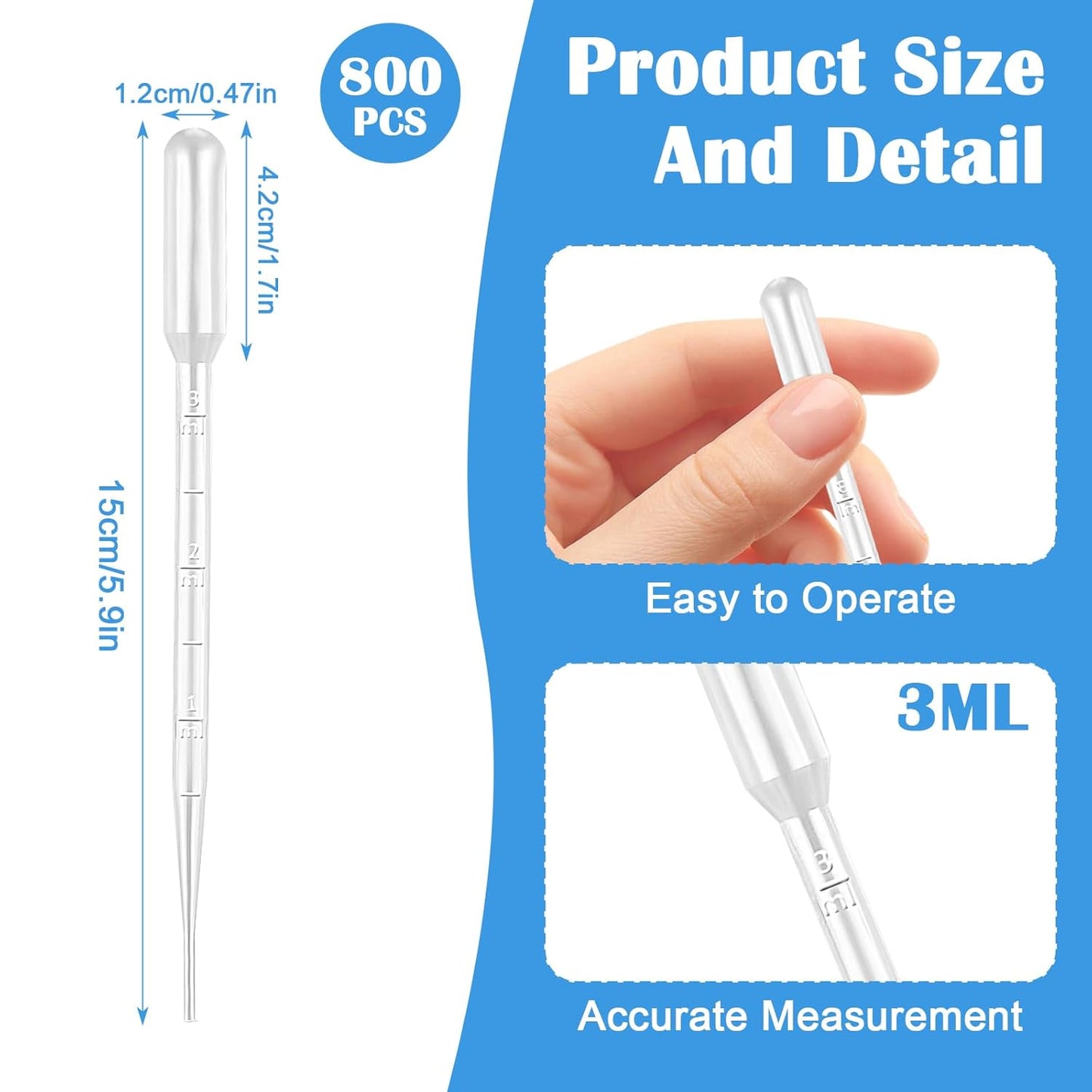 800Pcs Essential Oil Transfer Dropper Pipettes, 3ML Disposable Graduated Pipettes, Graduated Calibrated Lab Pipette for Scientific Experiment, Essential Oils, Make up Tool