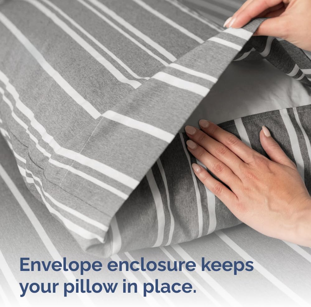 King Pillow Cases Set of 2 - Ultra Soft Hotel Quality Pillowcase Covers - Comfy, Cozy & Wrinkle Free - Shrinkage and Fade Resistant - Machine Washable Pillow Protectors - 2 Piece Set - Grey Stripes 3