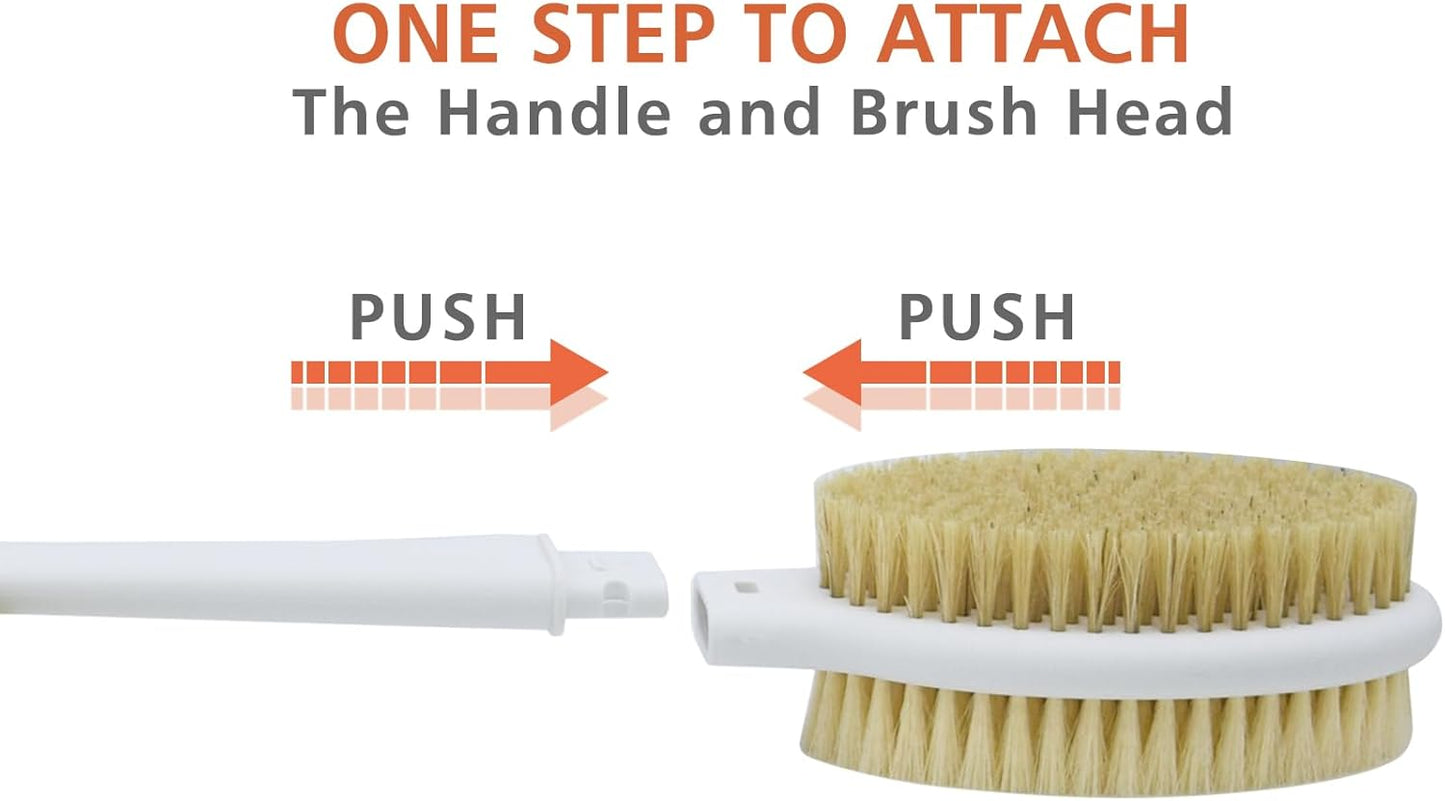 Shower Brush with Soft and Stiff Bristles,20.5" Extra Long Handle Dual-Sided Back Scrubber Bath Brush Body Exfoliator for Wet or Dry Brushing (Grey)(Super Long Handle)