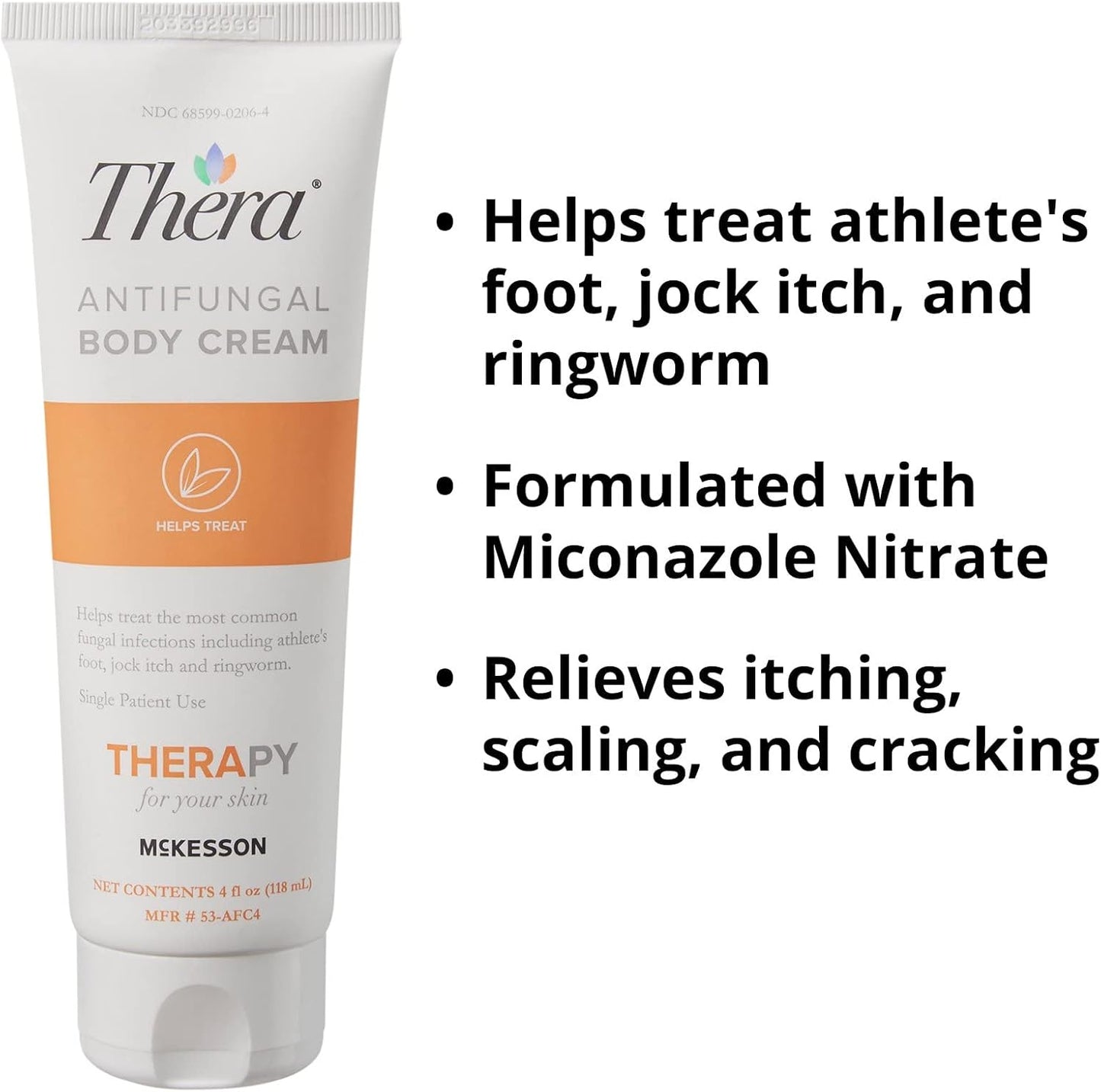 Thera McKesson’s Antifungal Cream, 2% Miconazole Nitrate, Body, Skin, Athletes Foot Treatment - Relief for Ringworm, Jock Itch - 4 oz