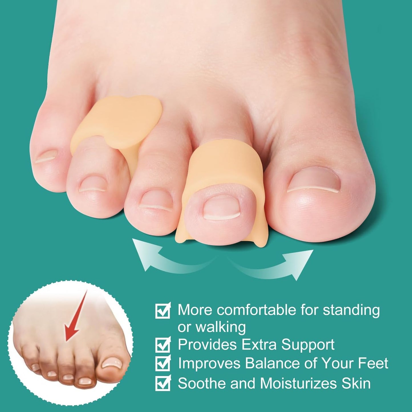 Welnove Gel Toe Separator - 8 Pack Pinky Toe Spacers - Little Toe Cushions, Small Sleeves for Preventing Rubbing & Reducing Pressure (Beige)