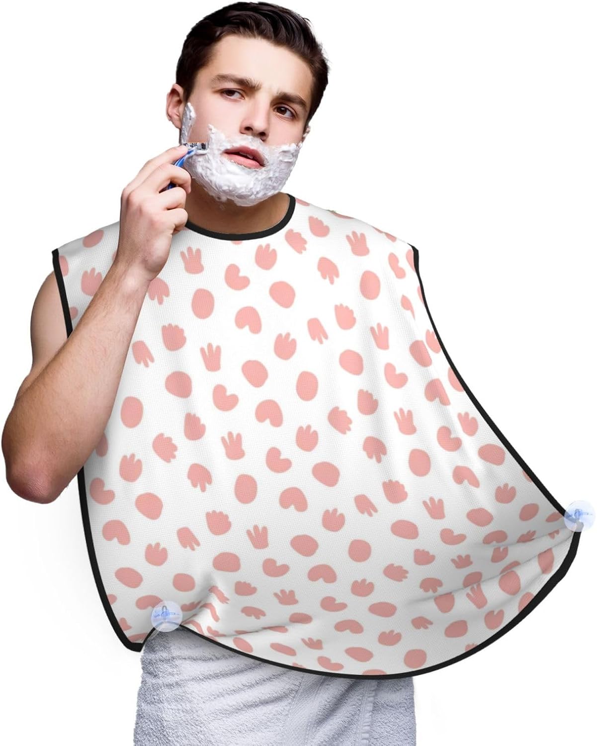 Men's Shaving Accessory Cute Pink Cow Print, Waterproof Beard Apron with Hair Catcher & Suction Cups