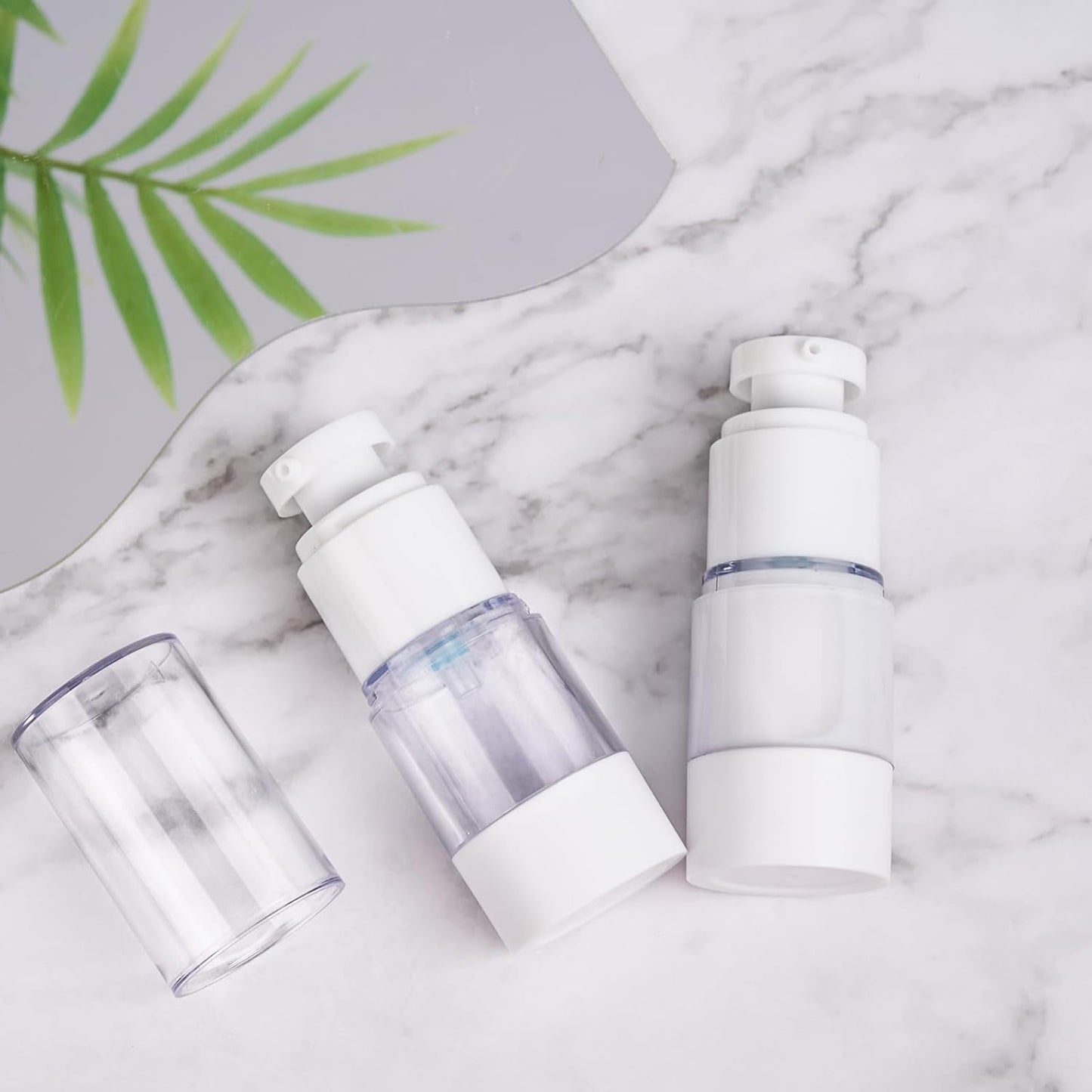 TUZAZO 6 Pack 0.5 Oz/15 ML Airless Pump Bottles, Clear Plastic Travel Size Pump Bottles, Refillable Vacuum Cosmetic Containers Lotion Dispenser for Foundation, Cream, Shampoo