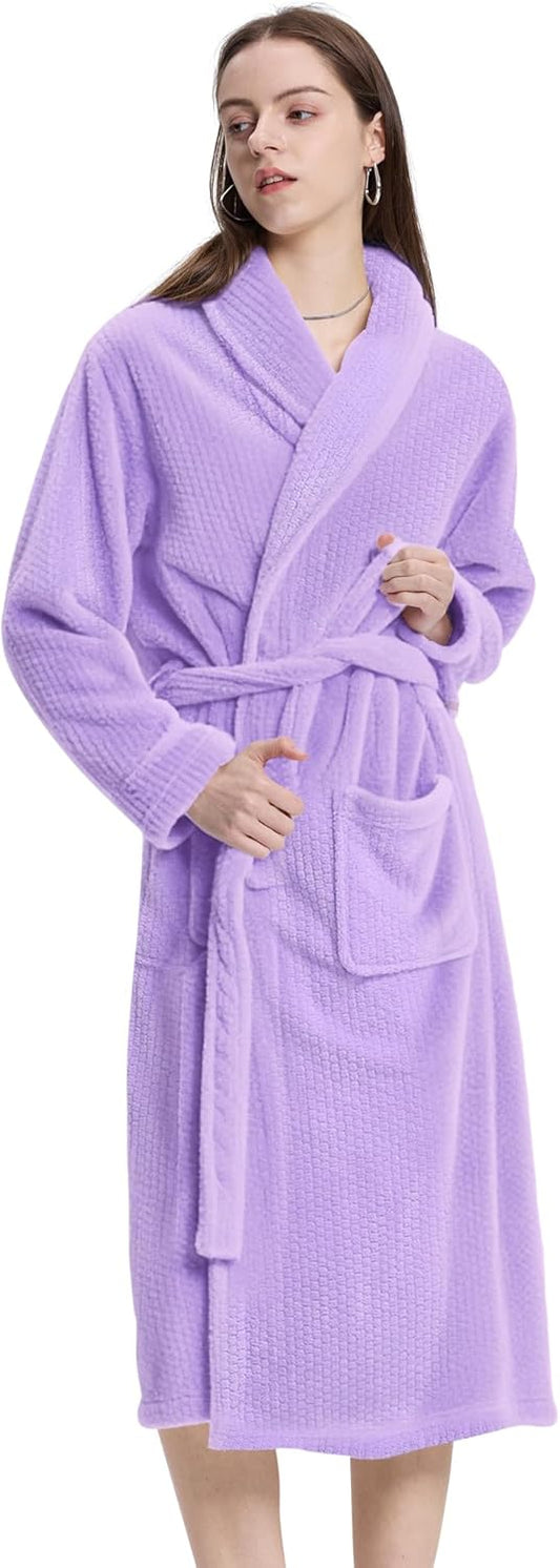 Women's Shawl Collar Bathrobe, Soft Long Towel Robes for Women - Super Absorbent Quick Dry yet Warm