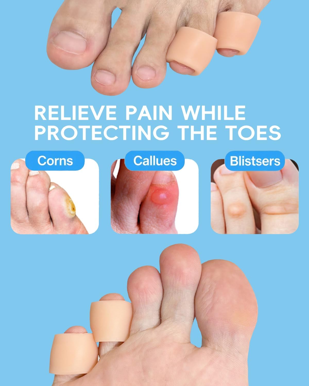 Silicone Toe Sleeves, 24 Count Pinky Toe Protector for Pain Relief, Gel Toe Covers for Blisters, Corn, Bunion, Hammer Toes, Overlapping Toes, Toenails Loss (Beige)