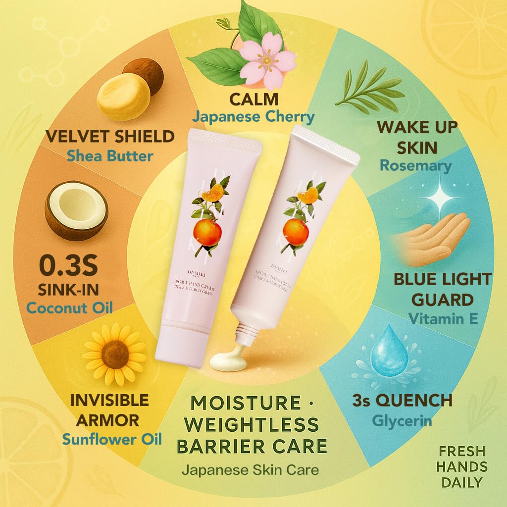 DEMIKI Shea Butter Hand Cream for Dry Cracked Hands, Birthday Gifts for Women,Bridesmaid Gifts,Nurse Gifts,Teacher Appreciation Gifts,Japanese Fragrance Hand Lotion Moisturizer Travel Size1.7fl.ozx4