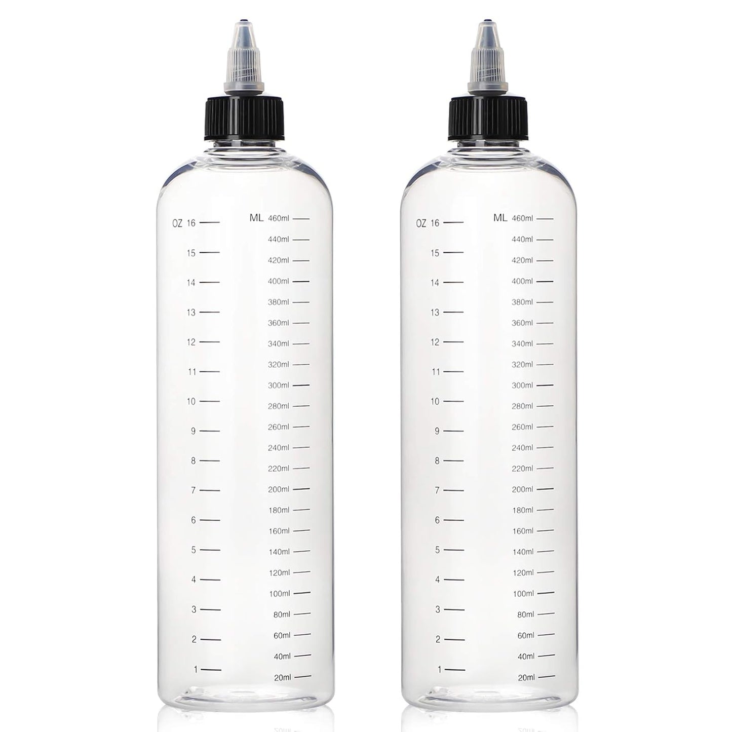 Segbeauty 16.9oz Hair Dye Bottles, Measured Twist-On Top Tip Cap Hair Color Squeeze Bottle with Ratio Graduated Scale, 2pcs 500ml Refillable Empty Hair Color Applicator Bottle Dyeing Tool Transparent