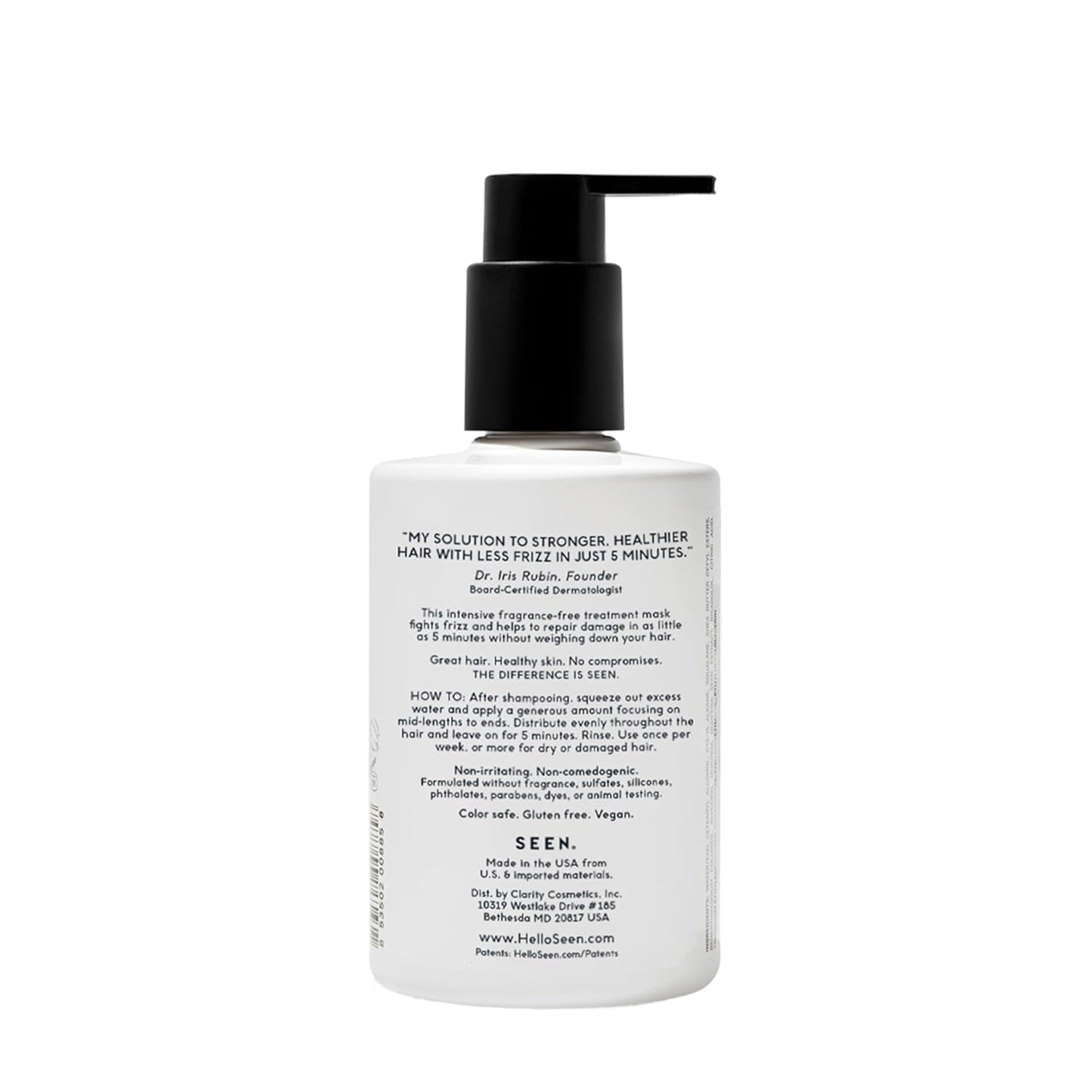 SEEN Frizz + Repair Treatment Mask - Fragrance Free - Fights Frizz, Repairs Damage for Stronger, Smoother, Healthier-Looking Hair - Safe for Sensitive Skin