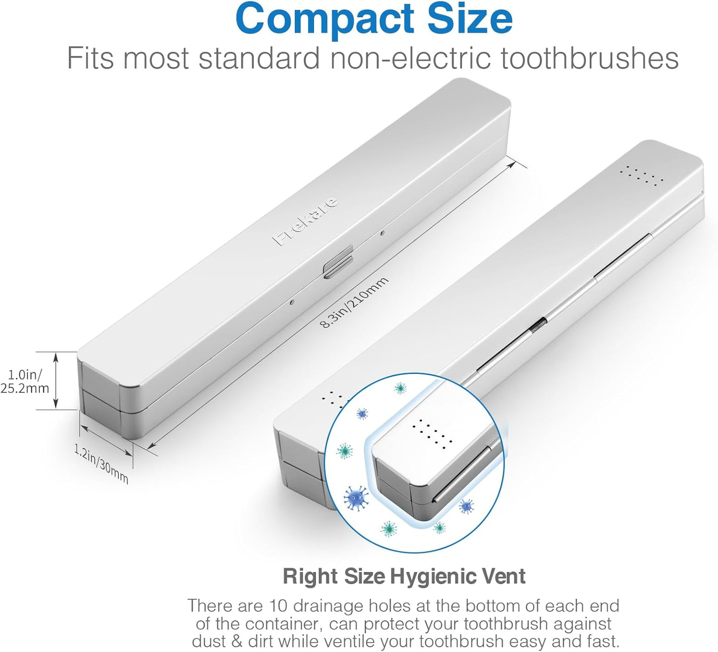 Toothbrush Travel Case Aluminum, Manual Tooth Brush Holder for Traveling, Portable Toothbrush Container for Bathroom, Camping, Business Trip, School (Silver)