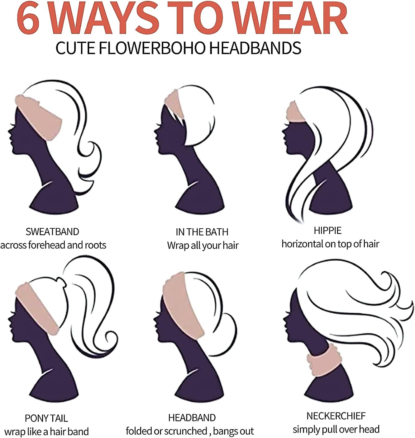 K-Elewon 3 Pack Women Wide Elastic Head Wrap Headband Sports yoga Hair Band