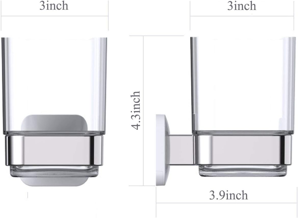 Wall-Mounted Tumbler and Toothbrush Holder, Wall Mounted Adhesive Hanging Electric Toothbrush Organizer Stand for Bathroom, No Drilling Required (White+Chrome, 3.93"X3.93"X2.97")
