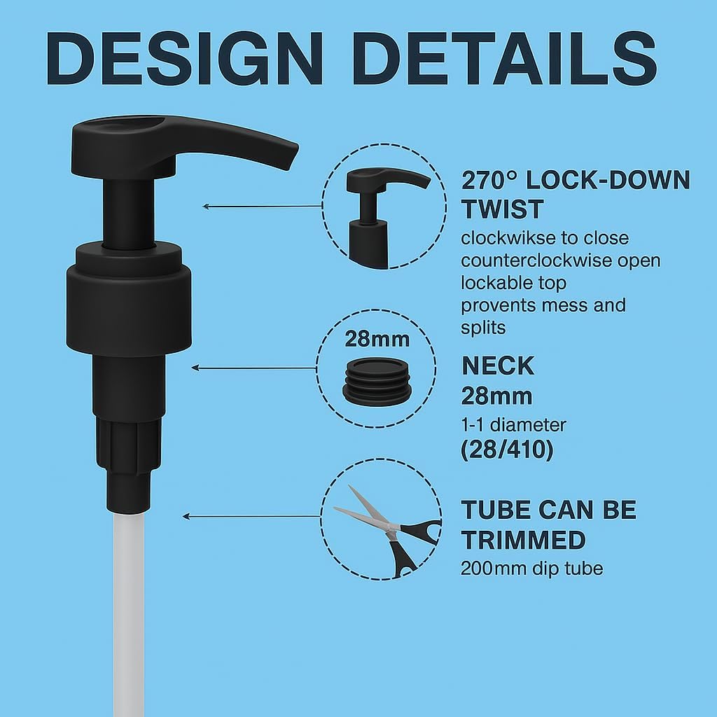 Universal Shampoo/Conditioner Dispenser Pump for Bottles, Leak Proof, Pump Top (Black - Pack of 4)