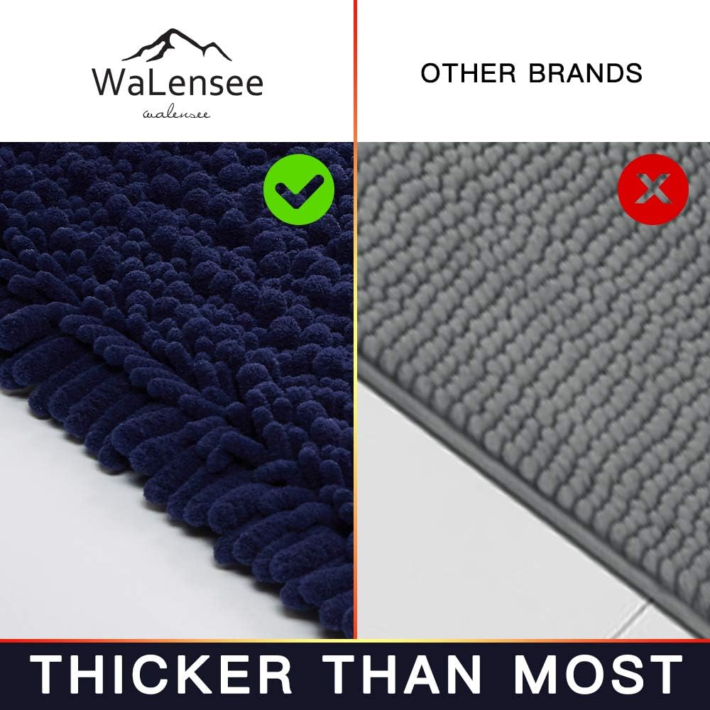 Walensee Bathroom Contour Rug Non Slip Toilet U Shaped Bath Mat (20x24, Navy) Water Absorbent Super Soft Shaggy Chenille Machine Washable Dry Extra Thick Perfect Absorbant Best Plush Carpet