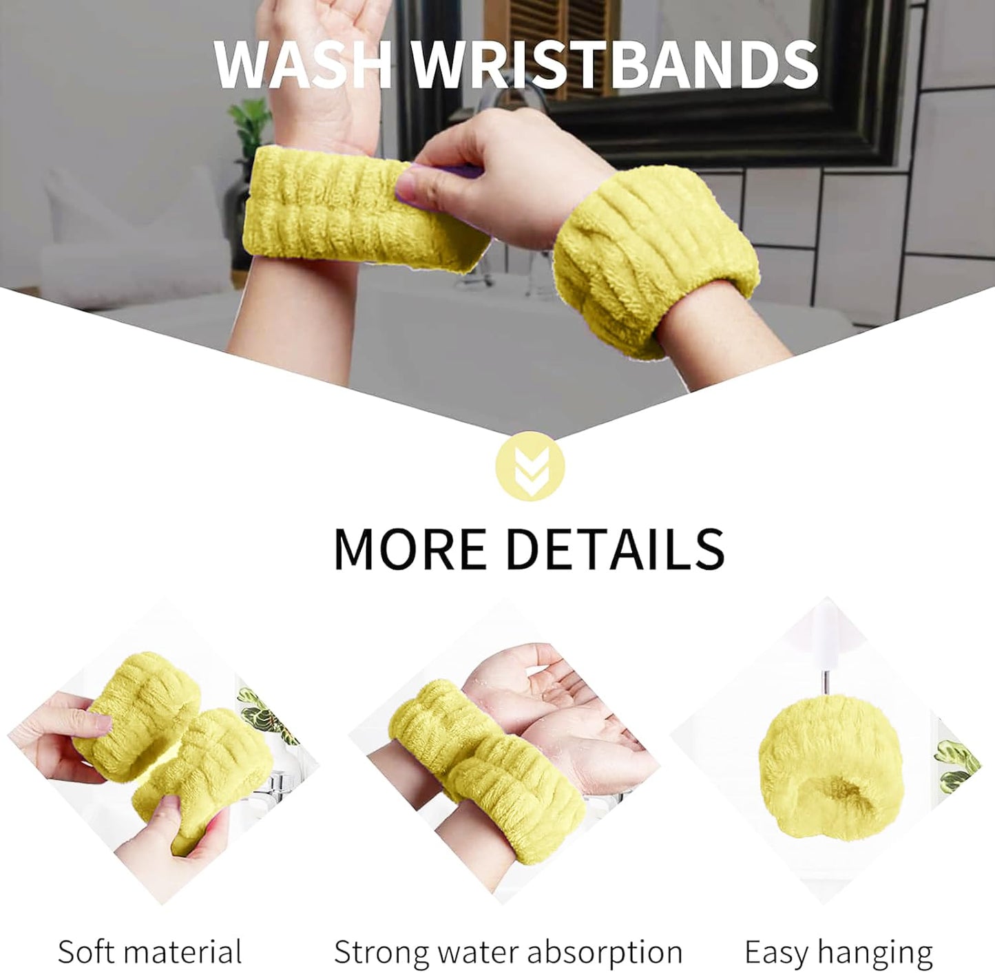 16pcs Skincare Headband Set, Headband Set for Face Washing Spa and Makeup, Including 1 Hairband, Wristband, 3 Hair Claw Clips and 10 Hair Ties, with Box, Gift for Women and Girls, Yellow