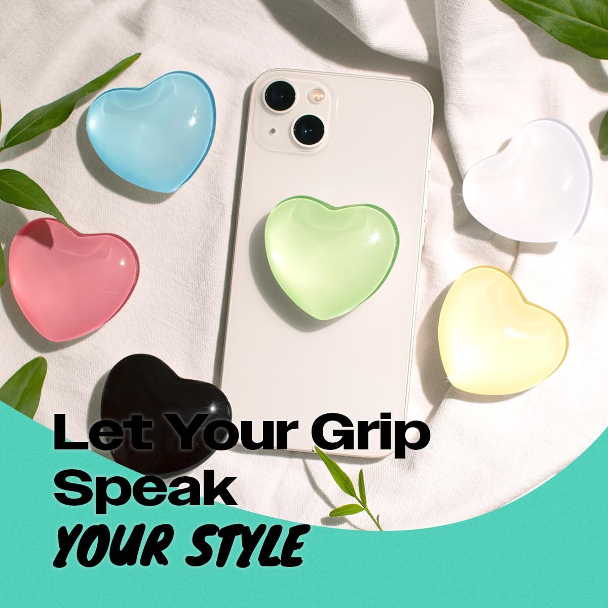 OnTheGrip Cute Glass Heart Design Collapsible Expandible Mobile Phone Grip Stand Holder for Smartphone Tablet Cell Phone Accessory (Green)