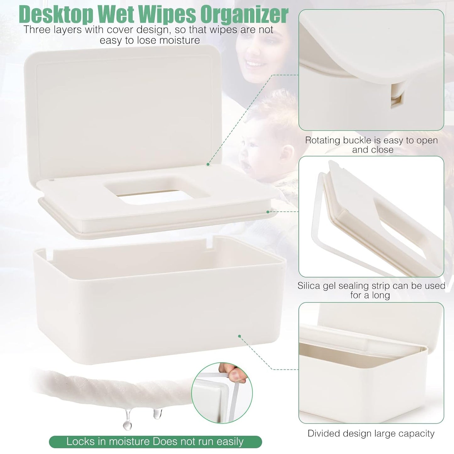 Baby Wipes Dispenser, Wipe Holder for Baby & Adult,Keeps Wet Tissue Fresh, Non-Slip Wipes Case, Flushable Wipe Container with Sealing Design Lid