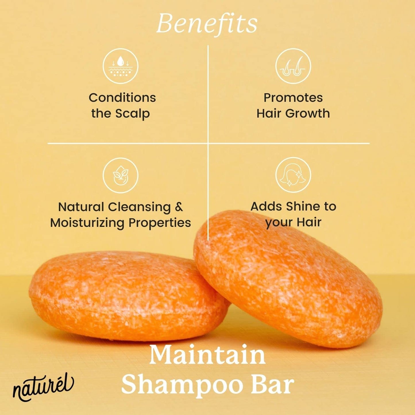 Naturel Maintain Shampoo Bar with Castor Oil and Grapefruit Oil for Hair Growth and Shine, Vegan, Zero Waste, Cruelty Free, Made in USA