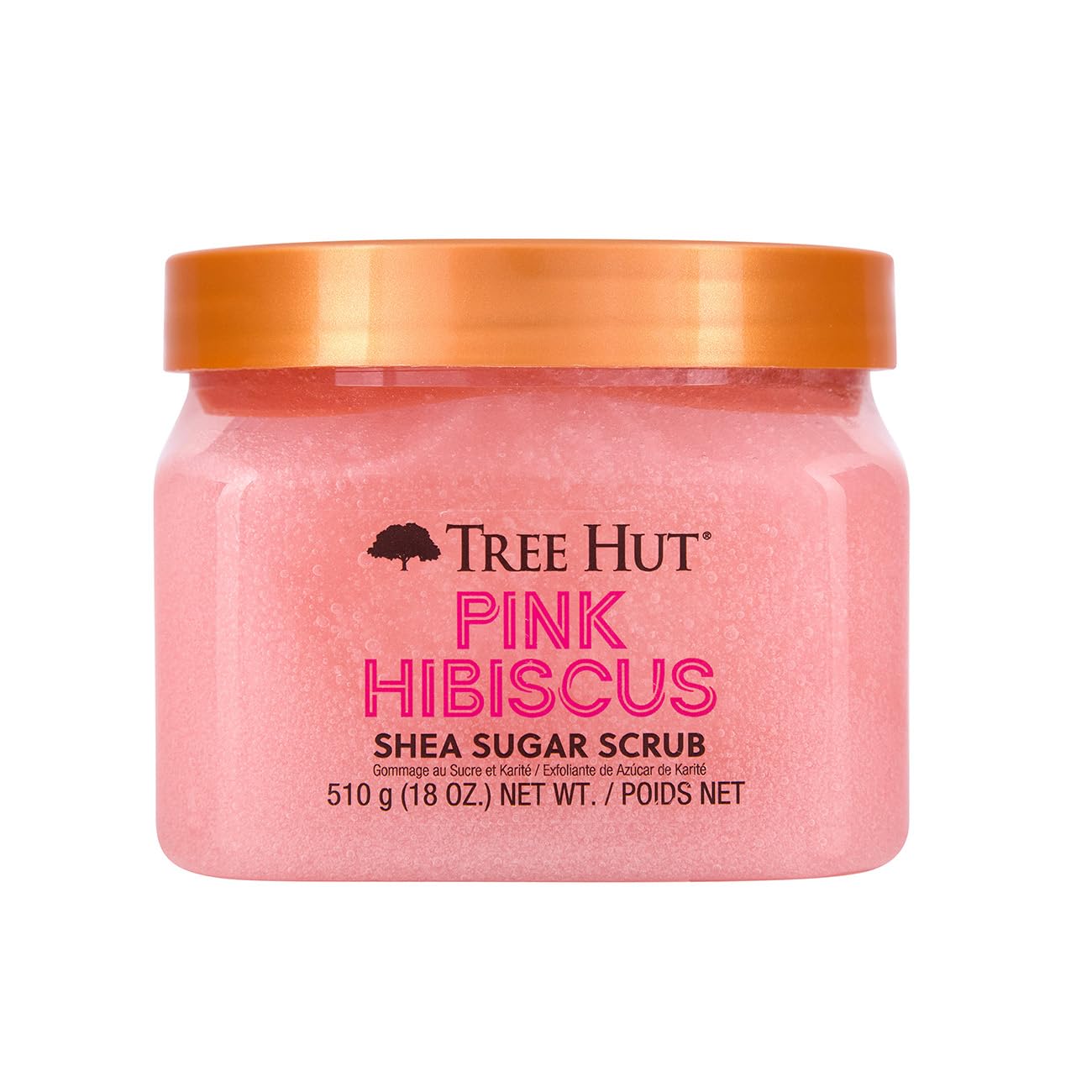 Tree Hut Pink Hibiscus Shea Sugar Scrub, Exfoliating, Hydrating & Moisturizing Body Scrub with Shea Butter & Nourishing Essential Oils, Smooth & Soften Skin, 18 oz
