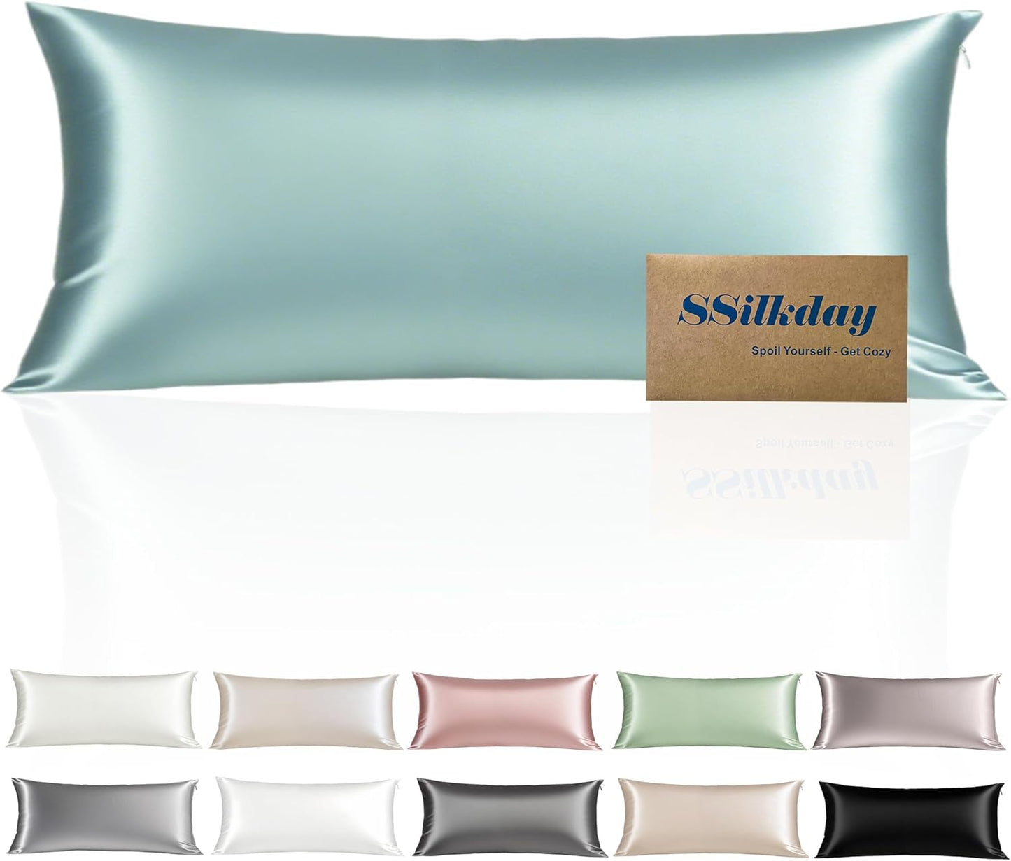 Mulberry Silk Body Pillow Pillowcase with Zipper, Ultra Smooth Soft Breathable Cooling Pillow Cases for Hot Sleepers, Silk Satin Body Pillow Cover for Hair and Skin (Haze Blue, 20×54 Inches, 1 Pack)