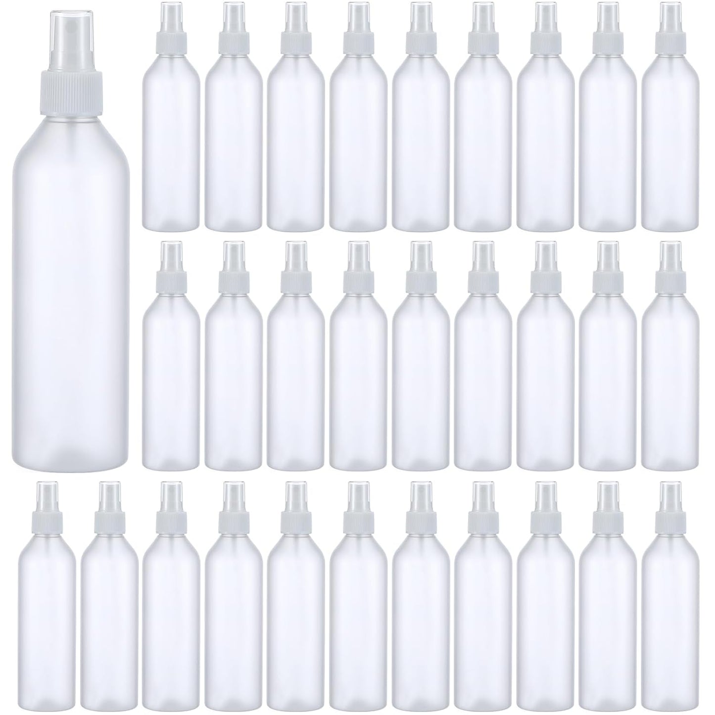 Eccliy 32 Pcs 8 oz Spray Bottles Fine Mist Cleaning Bottles Clear Empty Plastic Travel Sprayer Refillable Sprayer with Cap for Cleaning Solutions Oils Travel Perfumes(Clear,White,Frosted)