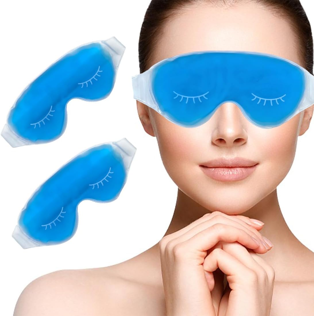 Cooling Eye Mask, Reusable Cold Eye Mask for Hot Cold Treatment for Eye Strain, Eye Swelling, Eye Redness, Puffy Eyes, Dark Circles, Smooth Fine Lines and Eye Recover Surgery. 2 Packs (Blue)