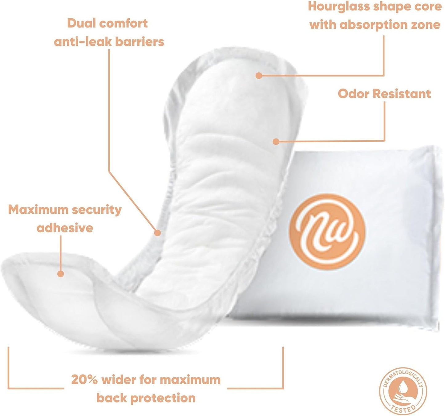 Nexwear Incontinence Pads for Women, Skin-Safe Design, Moderate Absorbency, 10 in, 30 Count, 3 Packs, 90 Total