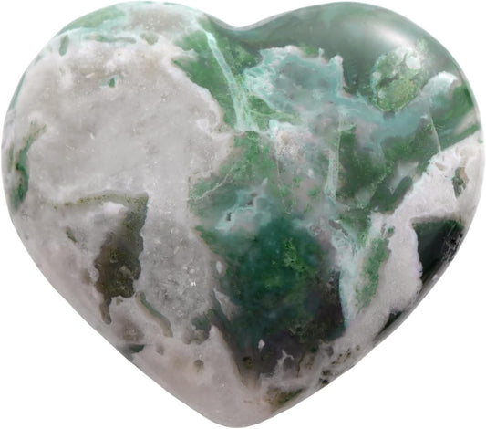 Artistone Crystals Heart 2Inch Moss Agate Heart Stones Healing Crystal Carved Palm Worry Stone Gemstone Chakra Reiki Balancing Meditation Massag Gift