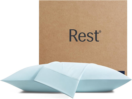 REST® Evercool®+ Cooling Pillowcases Standard - 2 Pillowcases for Sensitive Skin, Silver Infused Fabric for Hygienic Sleep, Silky Smooth for Curly Hair, High Elastic for Snug Fit (19x29 inches)