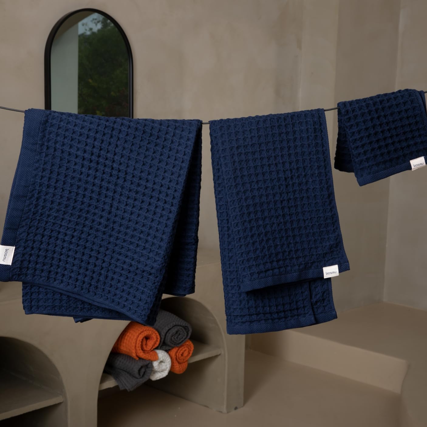 Luxury Japanese Cotton Waffle Bath Towel | Plush, Absorbent, and Quick Dry | Free Storage Bag Included (Ocean Blue, Bath Sheet (Set of 2))