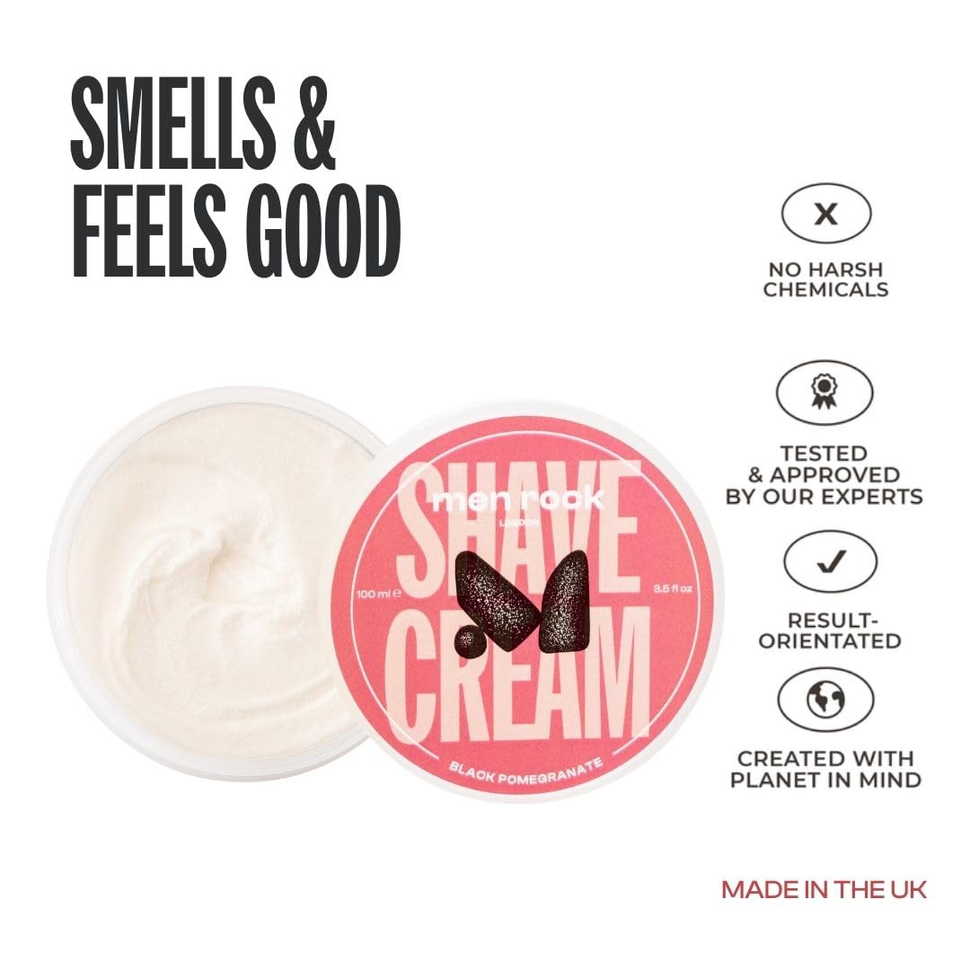 Men Rock Shave Cream - Black Pomegranate - Mens Shaving Cream - Moisturizing Shaving Foam for Men - Non-Drying Formula - Cruelty-Free - 3.5 oz