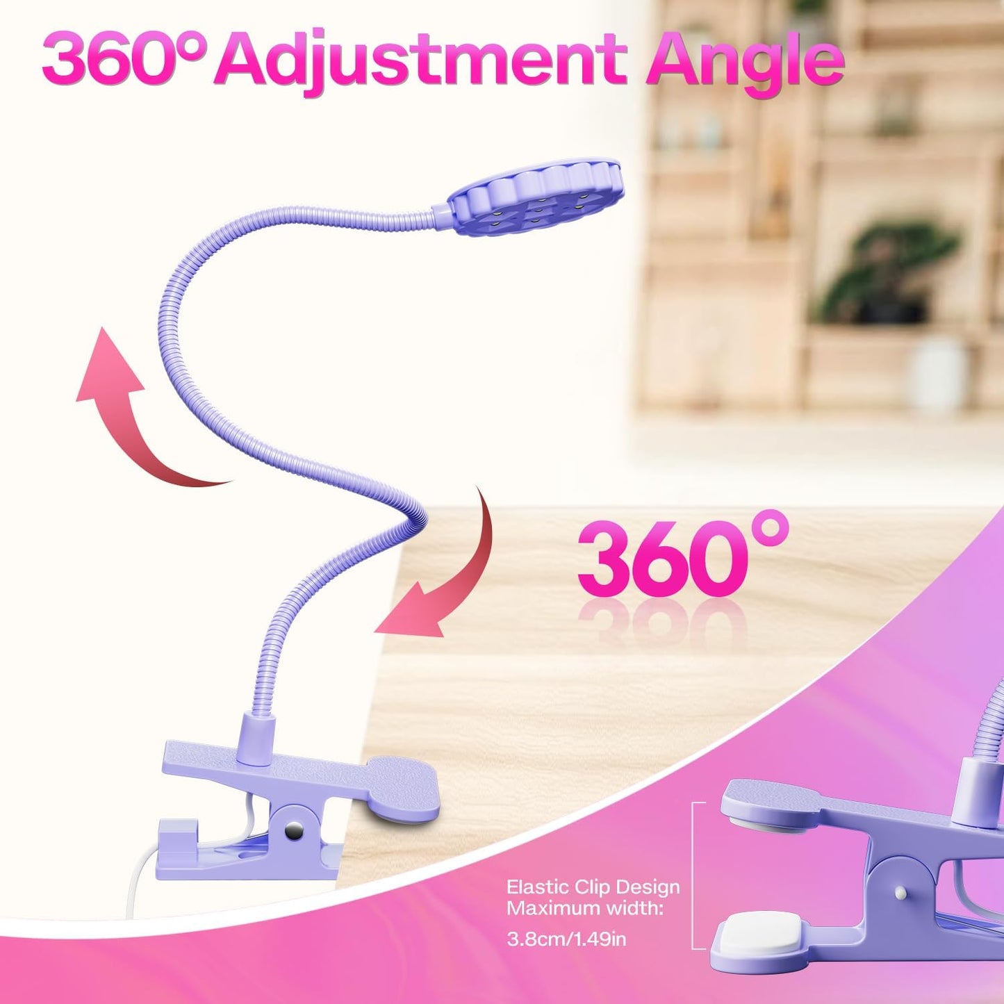 LIORA UV LED Nail Lamp 6W with Clamp – 7 Beads Gel Lamp Flash Cure Light, Flexible 360° Gooseneck USB Manicure lamp, Nail Dryer for Gel Polish and Press On Nails, Mini Nail UV Light for Salon DIY