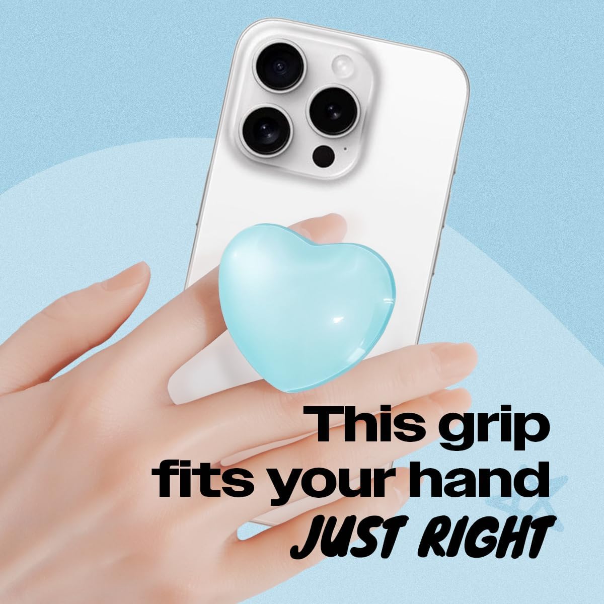 OnTheGrip Cute Glass Heart Design Collapsible Expandible Mobile Phone Grip Stand Holder for Smartphone Tablet Cell Phone Accessory (Blue)