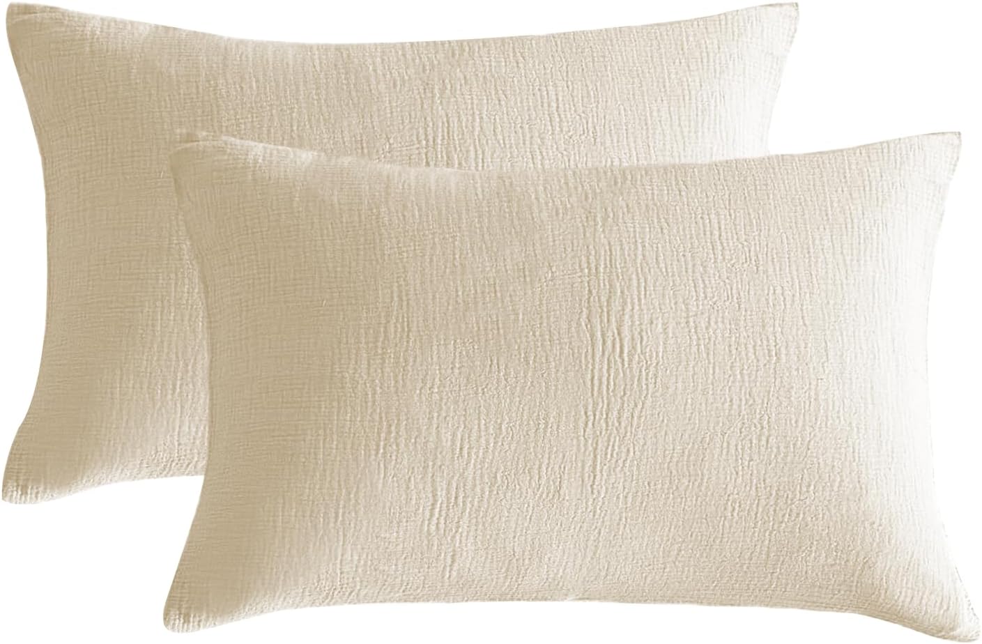 SE SOFTEXLY Muslin Pillowcases Queen Size 100% Cotton, 2 Pack Linen Like Pillow Shams with Envelope Closure, Ultral Soft and Breathable Pillow Case Covers, Off-White, 20" X 30", No Filling