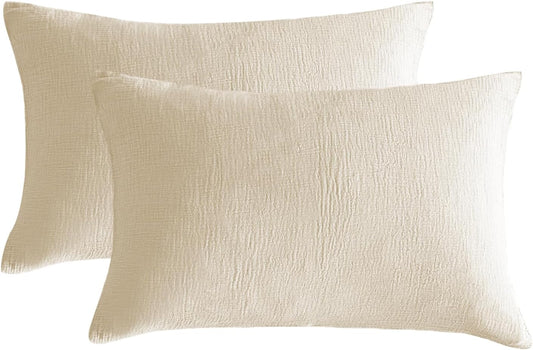 SE SOFTEXLY Muslin Pillowcases Queen Size 100% Cotton, 2 Pack Linen Like Pillow Shams with Envelope Closure, Ultral Soft and Breathable Pillow Case Covers, Off-White, 20" X 30", No Filling