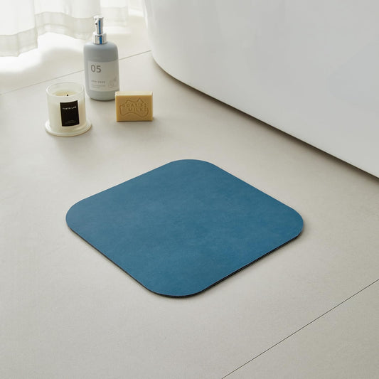 Bathroom Mat Quick Dry, Bathroom Rugs Non Slip Washable Thin Absorbent Bath Mat Fits Under Door Bathroom Floor Mat Perfect for Bath, Shower, or Sink 12"x12" Denim Blue