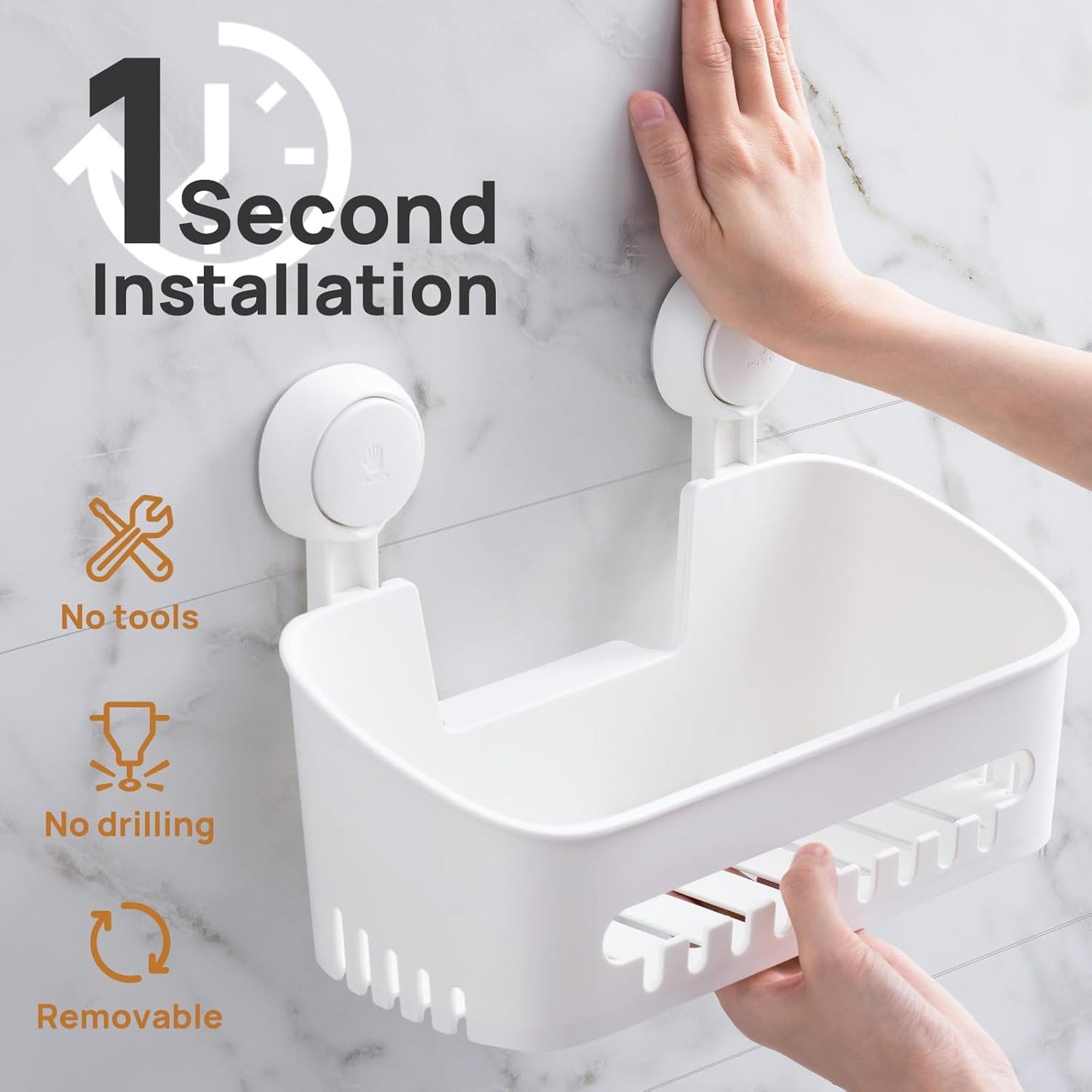 LEVERLOC Shower Caddy Suction Cup Shower Shelf Shower Basket Suction Pack of 2 One Second Installation Removable Powerful Suction Cup Bathroom Organizer Max Hold 22lbs Shower Storage Plastic