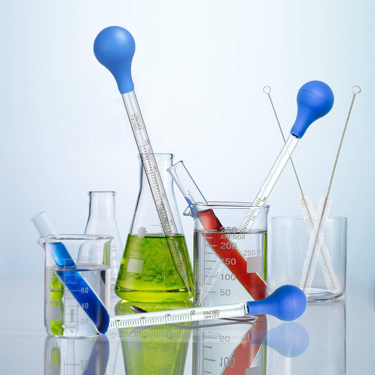 2pcs Glass Pipettes Dropper, Glass Liquid Dropper, 10ml Graduated Liquid Dropper with Cleaning Brush, Liquid Transfer Eye Droppers, Lab Glass Transfer Pipette, Large Essential Oil Droppers