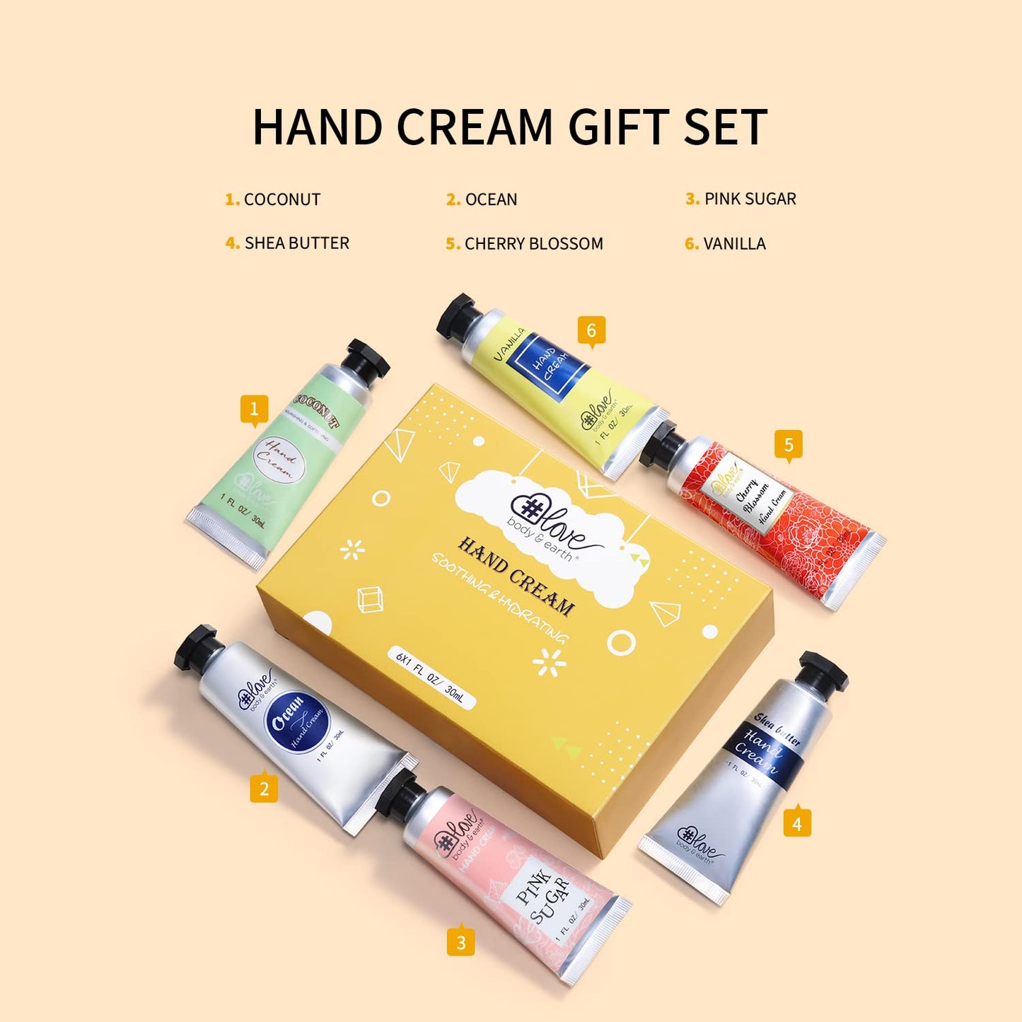 BODY & EARTH # LOVE Hand Cream Gift Set Hand Lotion Sets for Women Gift, Mothers Day Gifts for Mom Gifts, Pack of 6 Advanced Repair Hand Cream for Dry Hands Non-greasy Best Birthday Gifts for Women