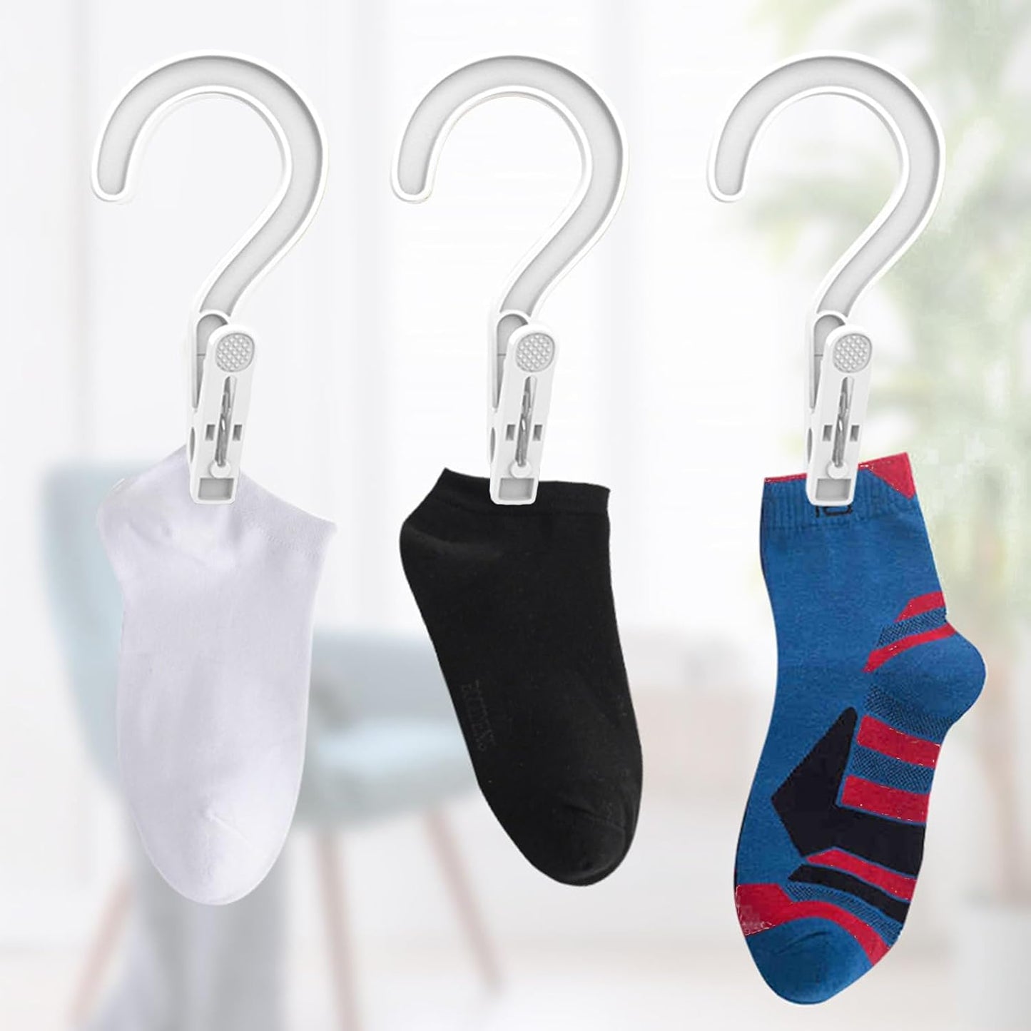 12pcs Laundry Hooks with Clips Plastic Hanger Closet Organize Clothes Hangers Pins Super Strong Hanger Clips for Bathroom Travel Portable,White