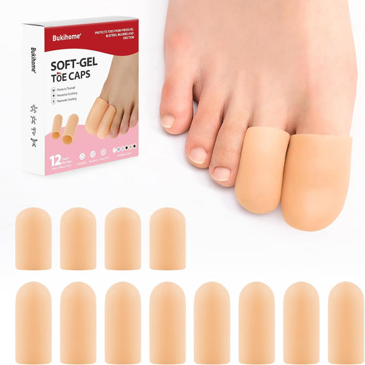Bukihome 12 Pcs Gel Toe Cap, Toe Protector for Women Men - Cushions and Protects to Cover Toes, Relief Toe Pain from Ingrown Toenails, Corns, Blisters, Hammer Toes (8L + 4S)