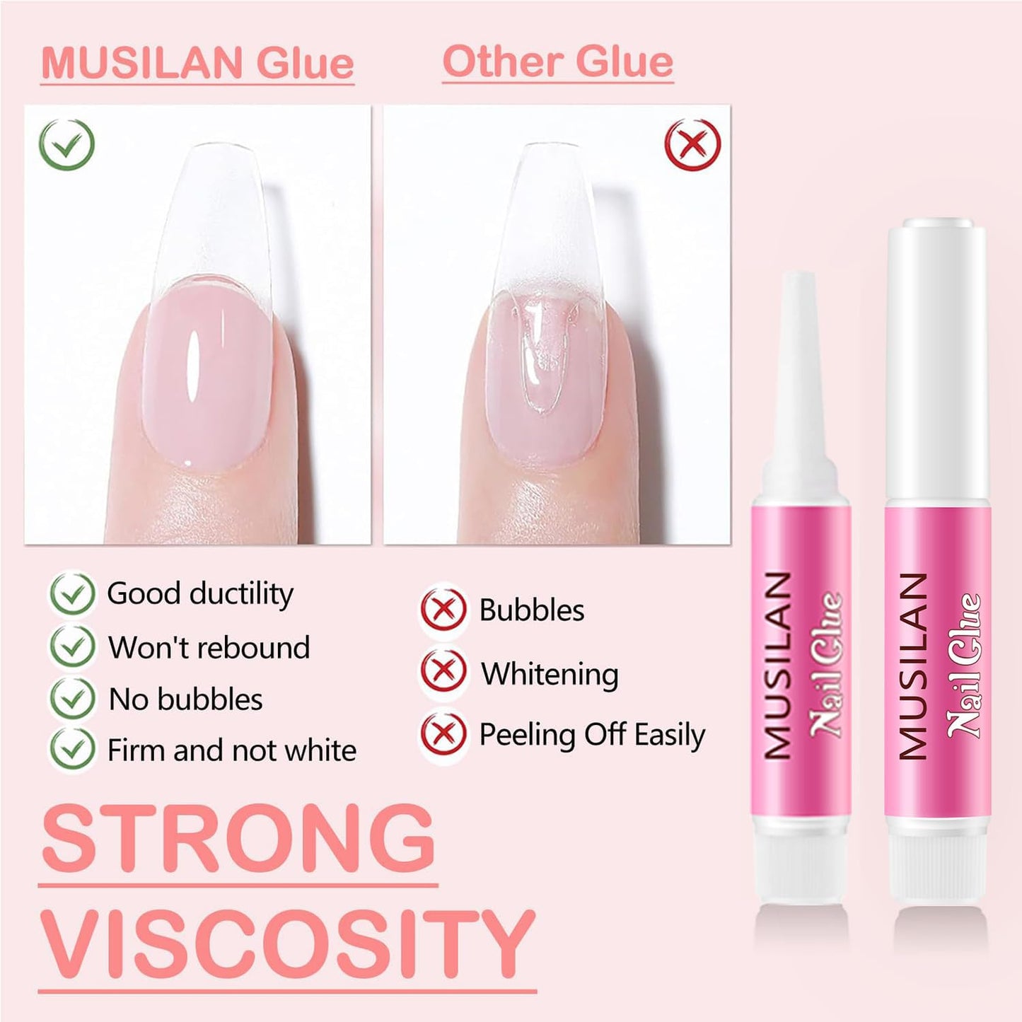 Nail Glue,Super Strong & Long-Lasting & Ultra Quick 40PCS Nail Glue for Acrylic Nails Press on Nails Professional Nail Gel for Stick On Nail Tips & Acrylic Nails & Nail Art Supplies 0.07OZ/PCS