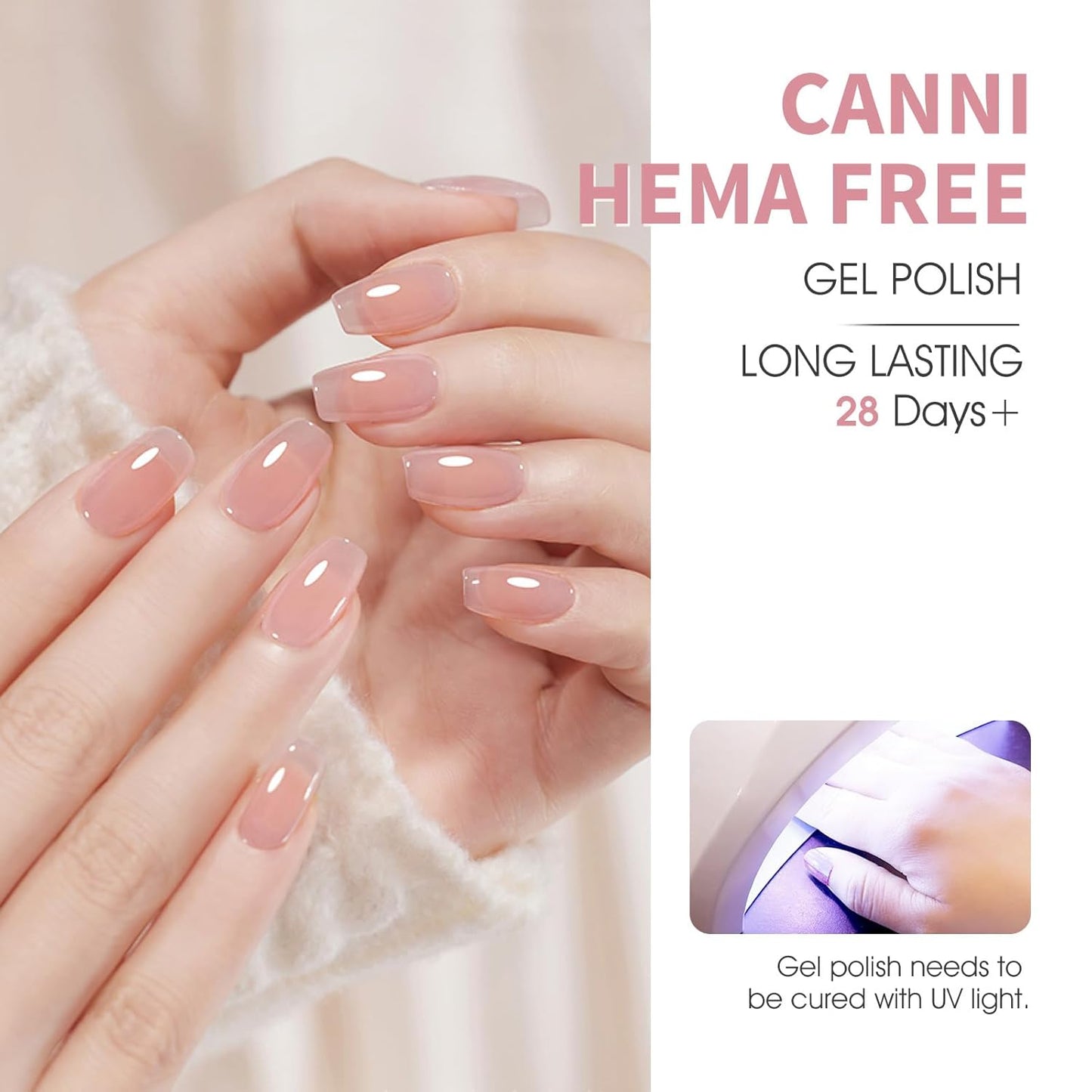 CANNI Jelly Nude Pink Gel Nail Polish Set- 6 Pcs 9 Ml Neutral Transparent Milky White Colors Gel Polish Kit, Soak Off LED Nail Gel Manicure Kit DIY at Home Salon Gifts