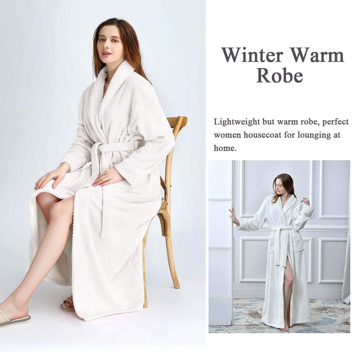 Hellomamma Long Bath Robe for Womens Plush Soft Fleece Bathrobes Nightgown Ladies Pajamas Sleepwear Housecoat