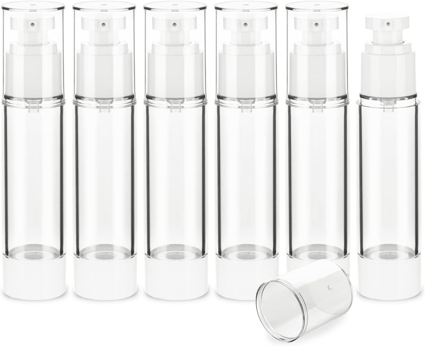 1.7OZ/50ML Clear Airless Pump Bottles, Lotion Dispenser Travel with Pump, Vacuum Plastic Travel Size Lotion Bottle for Foundation, Creams, Cosmetic(6 Pack)