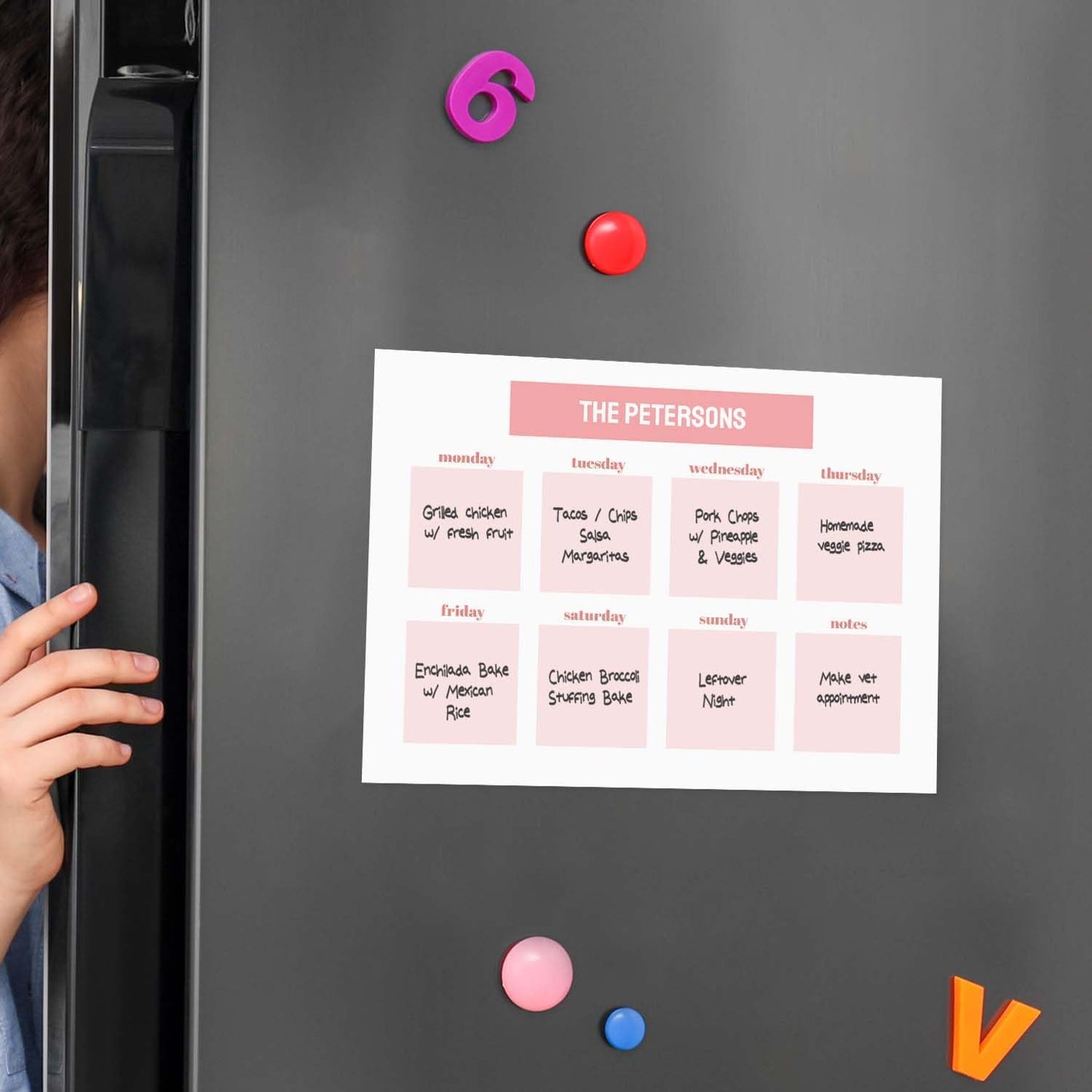 Personalized Pink Magnetic Weekly Calendar / 11" x 8.5" Trendy Task Tracking Custom Weekly Planner Magnet/Made In The USA