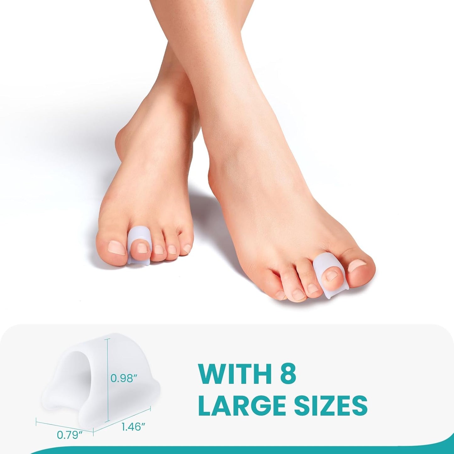 Hammertoe Corrector for Women - Soft Gel Toe Straighteners - Realign Bent, Curled, Crooked, Claw, Bunion, Hammer Toes - Toe Corrector for Men（8 Count, Large, White）