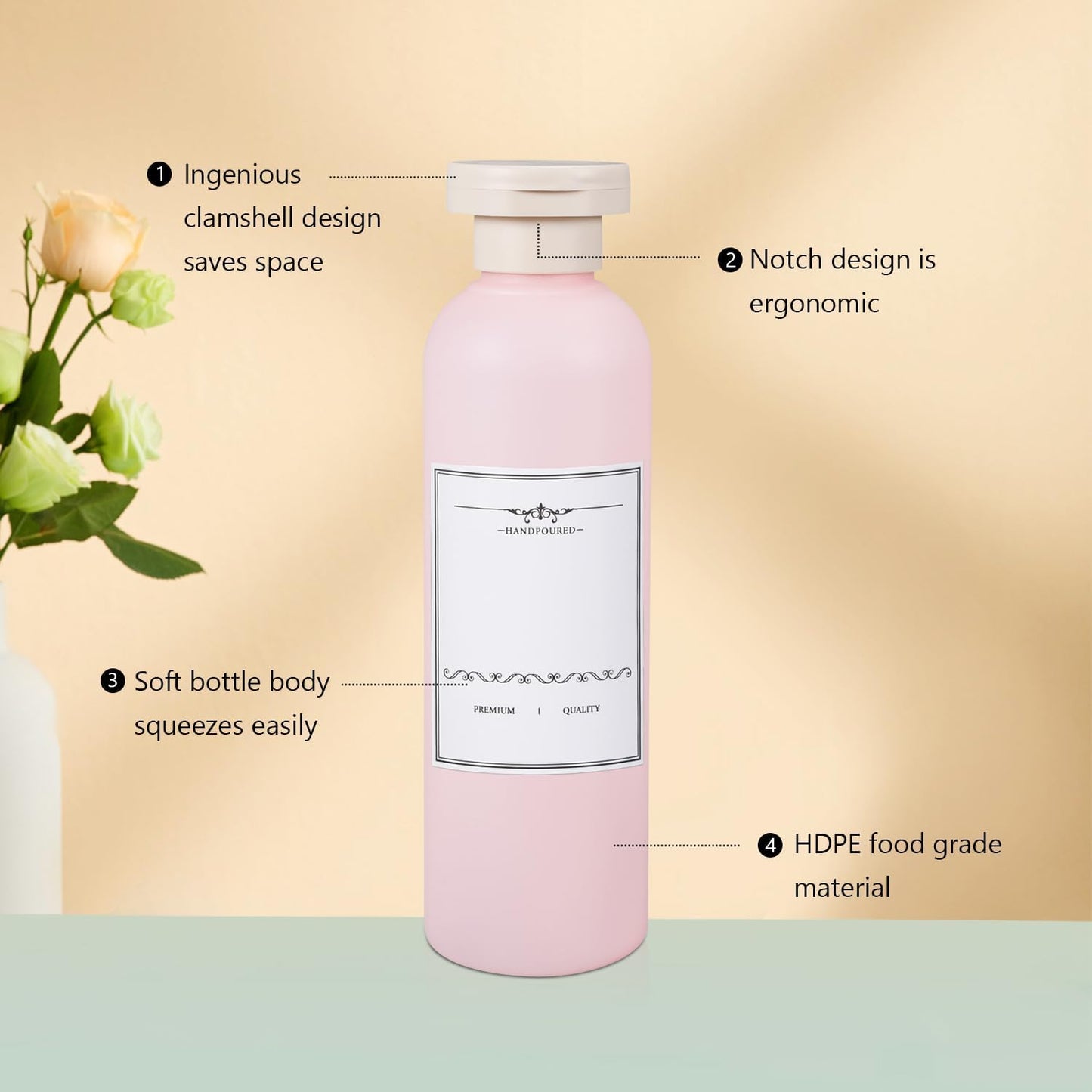 ASEVAT 6.7 oz Plastic Shampoo and Conditioner Squeeze Bottles, Plastic Leak Proof Travel Bottles for Toiletries, Plastic Bottles with Caps for Lotion, Cream and Liquids (4Pcs)